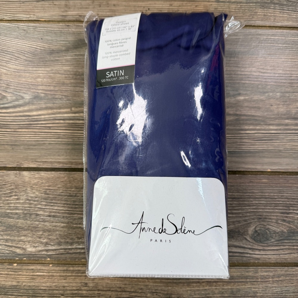Anne de Solene Fleur de Perse Queen Fitted Sheet Navy 300TC Cotton Sateen NEW